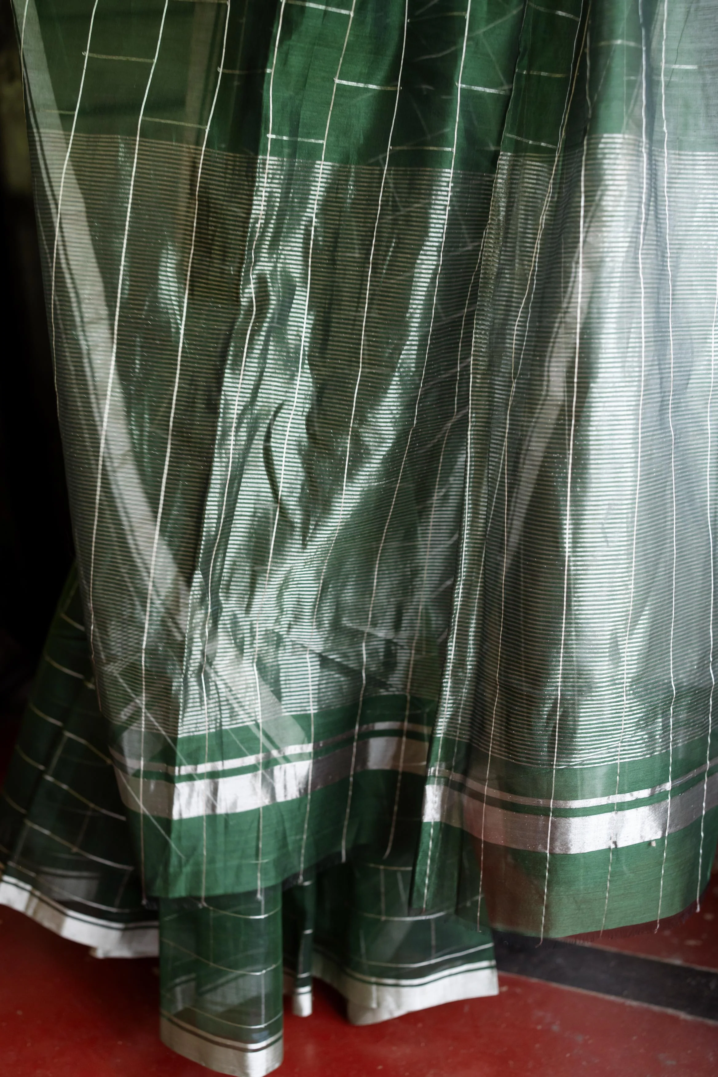 Utsav Silver Zari Green Chanderi  Saree - Image 4