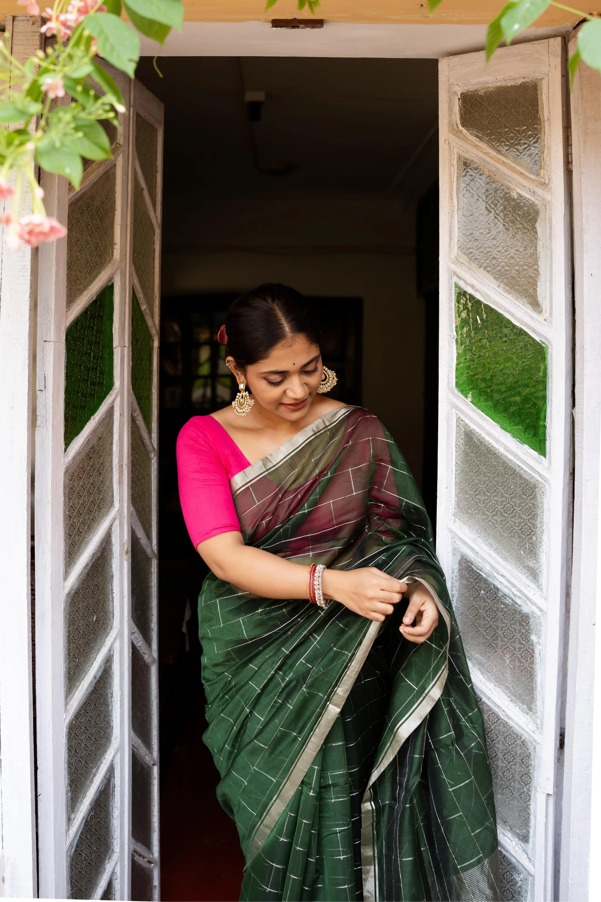 Utsav Silver Zari Green Chanderi  Saree - Image 5