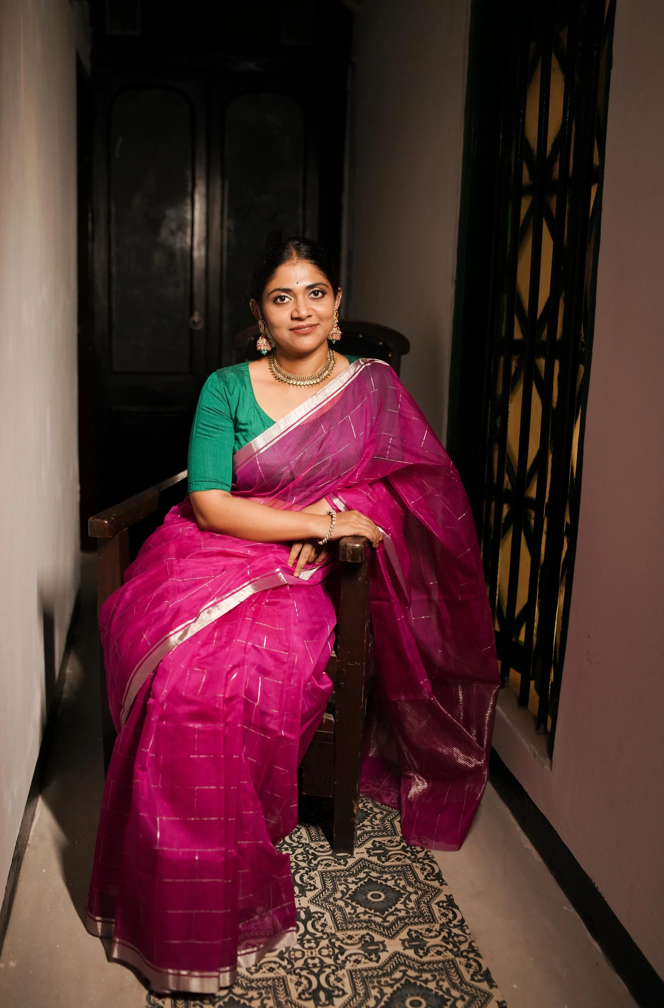 Utsav Silver Zari Pink Chanderi  Saree - Image 11