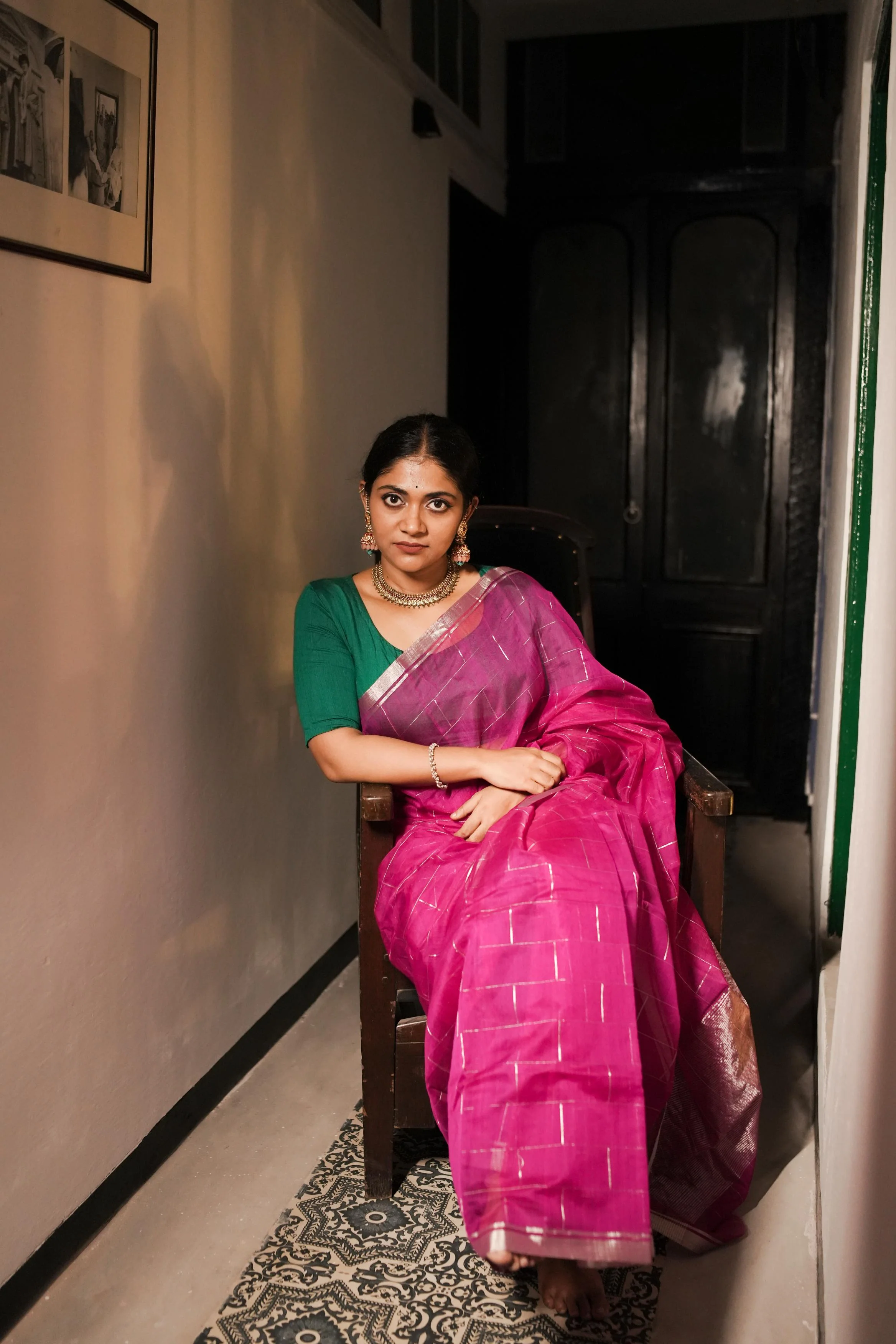 Utsav Silver Zari Pink Chanderi  Saree - Image 16